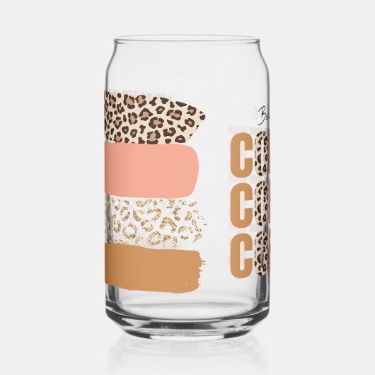 しかし、最初のコーヒーピンクのヒョウのプリント ガラス缶 (正面)