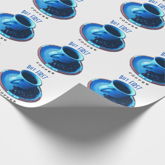 しかし、最初のコーヒーブルーカップソーサー写真 ラッピングペーパー (角)