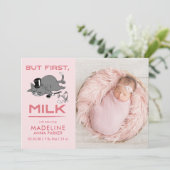 しかし、最初のミルクおもしろい猫の写真誕生 案内状 (スタンド正面)