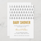 しずくイエロー水彩ベビーシャワー ニュートラル 招待状 (正面/裏面)