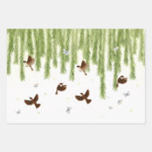 しだれ柳の下の雀と蝶 ラッピングペーパーシート (正面2)