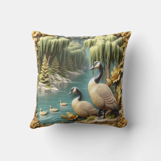 しだれ柳の中のカナダゲーゼ クッション (裏面)