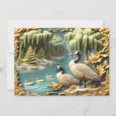 しだれ柳の中のカナダゲーゼ サンキューカード (正面)