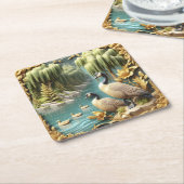 しだれ柳の中のカナダゲーゼ スクエアペーパーコースター (アングル)