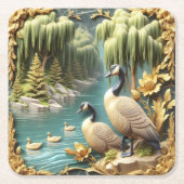 しだれ柳の中のカナダゲーゼ スクエアペーパーコースター (正面)