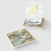 しだれ柳の中のカナダゲーゼ ストーンコースター (横)