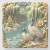 しだれ柳の中のカナダゲーゼ ストーンコースター (正面)