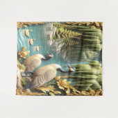 しだれ柳の中のカナダゲーゼ タペストリー (正面(横))