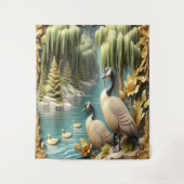 しだれ柳の中のカナダゲーゼ タペストリー (正面)