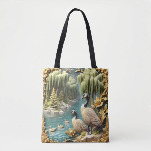 しだれ柳の中のカナダゲーゼ トートバッグ (正面)