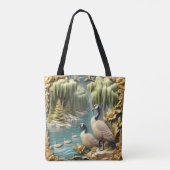 しだれ柳の中のカナダゲーゼ トートバッグ (裏面)