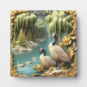 しだれ柳の中のカナダゲーゼ フォトプラーク (正面)