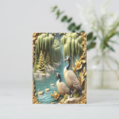 しだれ柳の中のカナダゲーゼ ポストカード (スタンド正面)