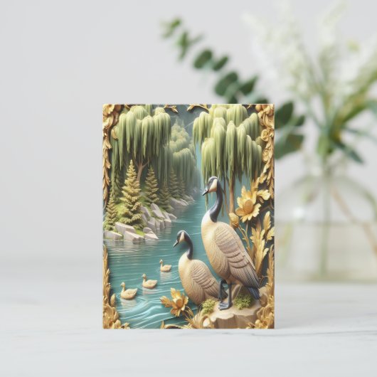 しだれ柳の中のカナダゲーゼ ポストカード (スタンド正面)