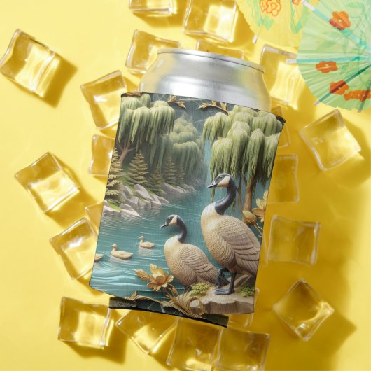 しだれ柳の中のカナダゲーゼ 缶クーラー (インサイチュ 夏)