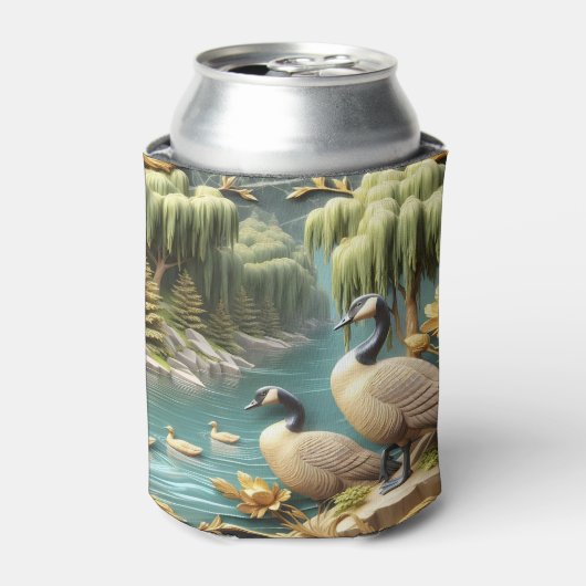 しだれ柳の中のカナダゲーゼ 缶クーラー (缶正面)