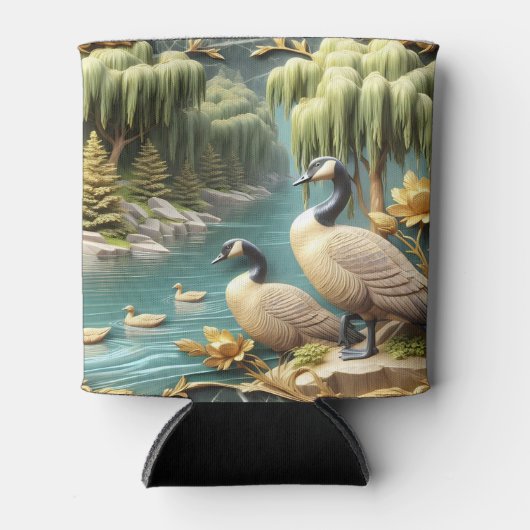 しだれ柳の中のカナダゲーゼ 缶クーラー (正面)