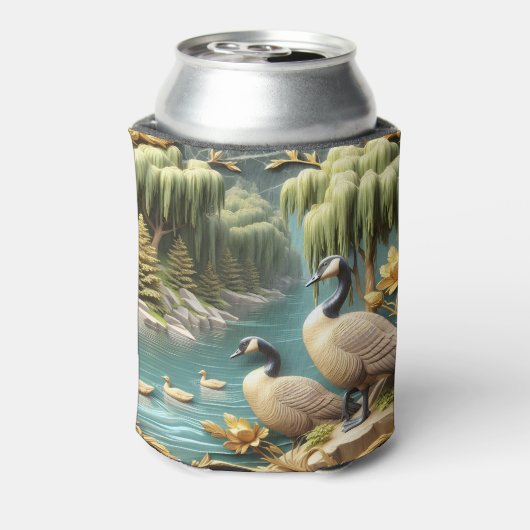 しだれ柳の中のカナダゲーゼ 缶クーラー (缶裏面)