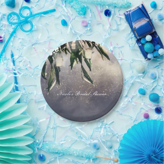 しだれ柳の木とメイソンの瓶のライトエレガント ペーパープレート (パーティー)