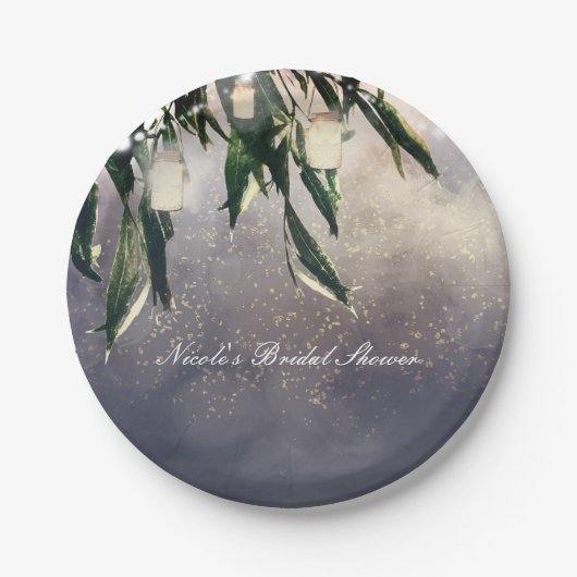 しだれ柳の木とメイソンの瓶のライトエレガント ペーパープレート (正面)