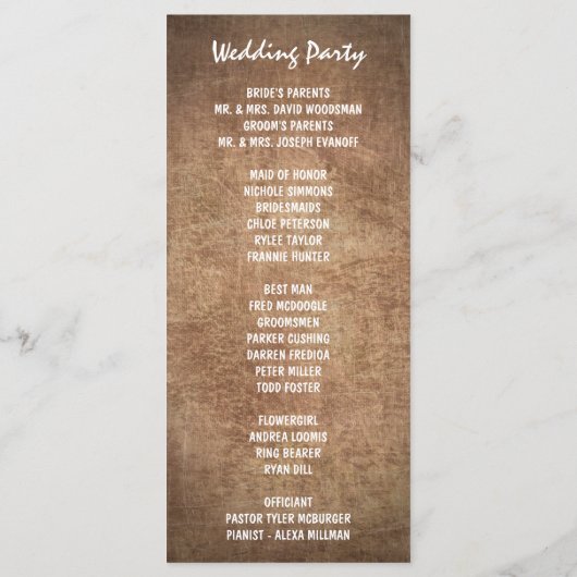 しだれ柳の木ビンテージ結婚式プログラム プログラム (裏面)