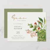 しっとりとしたカクタス オレンジ 水を節約 SAVE THE DATE 案内ポストカード (正面/裏面)