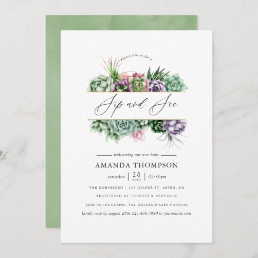 しっとりとした幾何学的なベイビーシャワーのお披露目パーティー 招待状 (正面/裏面)