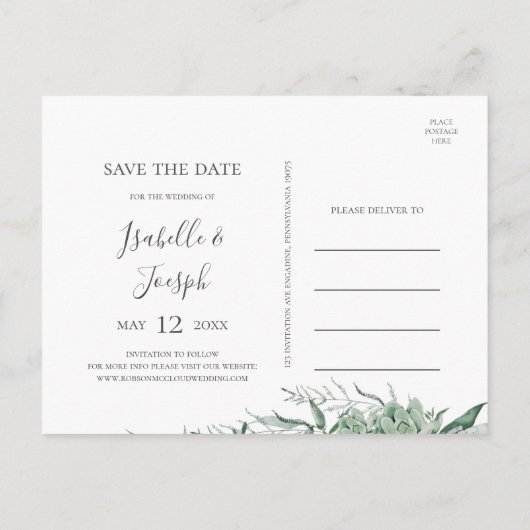 しっとりとした緑 | 結婚式の日程を知らせるポストカード インビテーションポストカード (裏面)