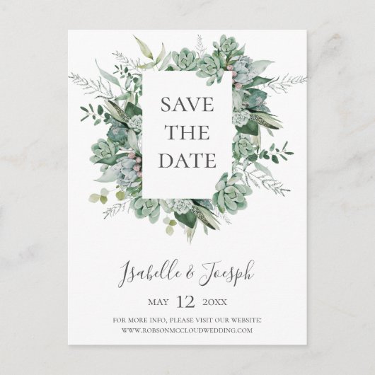 しっとりとした緑 | 結婚式の日程を知らせるポストカード インビテーションポストカード (正面)