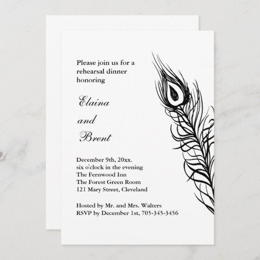 しっぽの羽を振るリハーサルディナーホワイト 招待状 (正面/裏面)