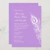 しっぽの羽を振る赤ちゃんシャワー招待状紫 招待状 (正面/裏面)