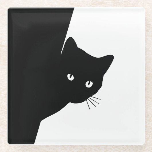 しっぽり黒猫 ガラスコースター (正面)
