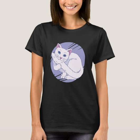 しっぽをかむ白猫ペット Tシャツ (正面)