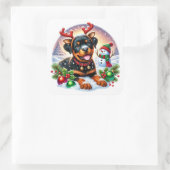 しっぽを振るクリスマス〔雄ジカの〕枝角! スクエアシール (バッグ)