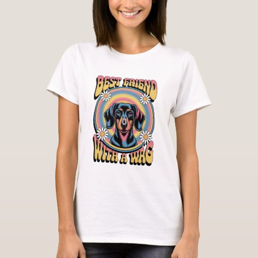 しっぽを振る最高のダックスフントの友達 Tシャツ (正面)