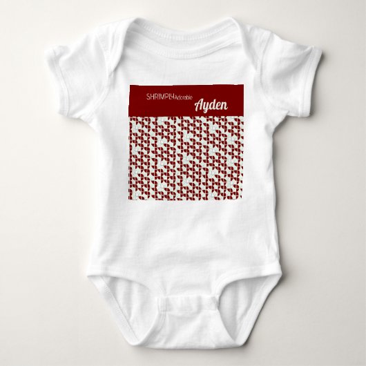 しなやかで愛らしいレトロ柄ホワイトレッドカスタム ベビーボディスーツ (正面)