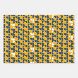 しなやかな可愛いレトロ子供部屋パターンイエローブルー ラッピングペーパーシート