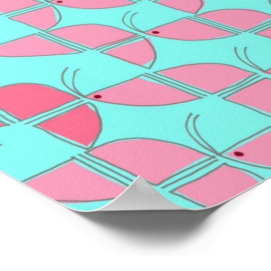 しなやかな美しいティール(緑がかった色)ピンク子供部屋カスタム ポスター (角)