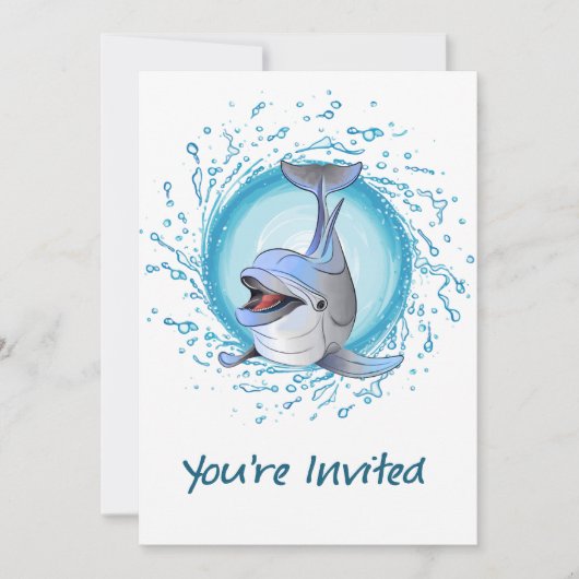 しぶきの円の招待されましたの笑うイルカ 招待状 (正面)