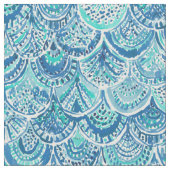 しぶきの青い水彩画の人魚のスケール ファブリック (クローズアップ)