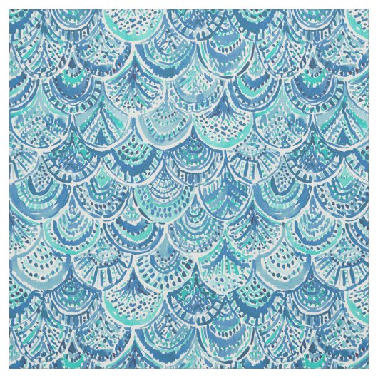 しぶきの青い水彩画の人魚のスケール ファブリック (見本)
