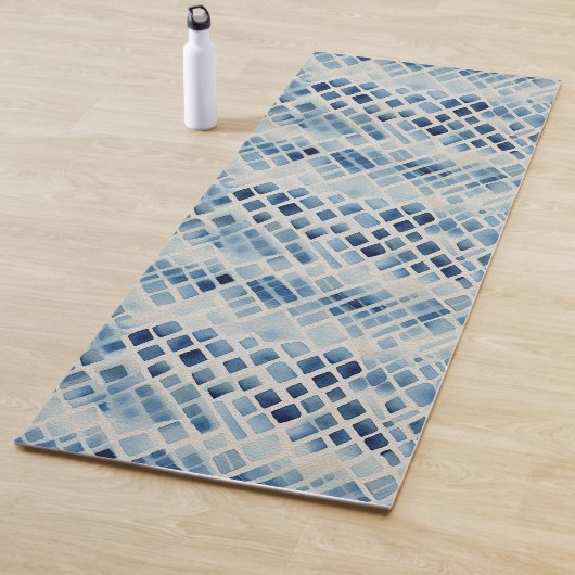 しぼりブルー絞り染め伝統的ジャパン柄No4 ヨガマット (インサイチュ)