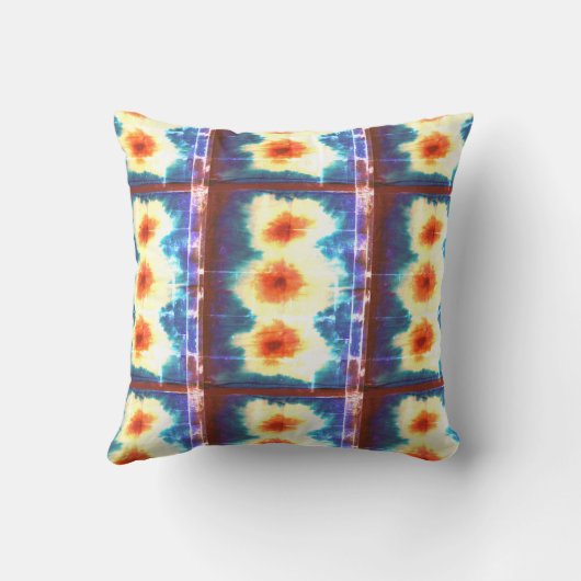 しぼり布ぼほブルーオレンジ絞り染め枕 クッション (裏面)