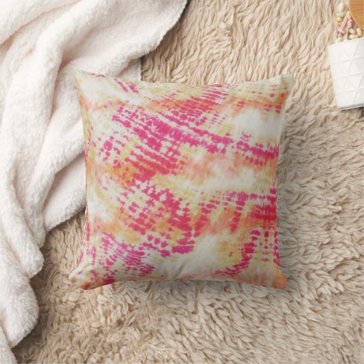 しぼり布房方ピンクオレンジ絞り染め枕 クッション (ブランケット)