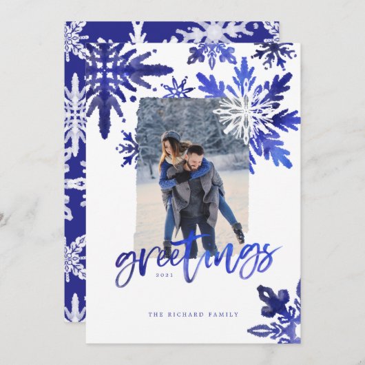 しぼり絞り染めインディゴブルー雪片写真 シーズンカード (正面/裏面)