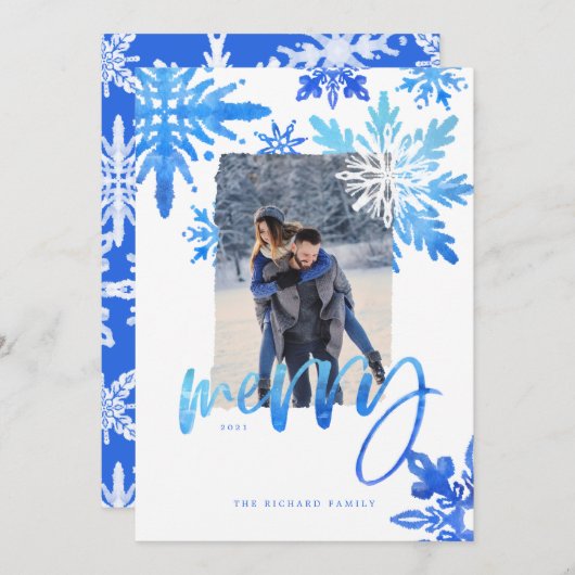 しぼり絞り染め王室のブルースノーフレーク写真 シーズンカード (正面/裏面)