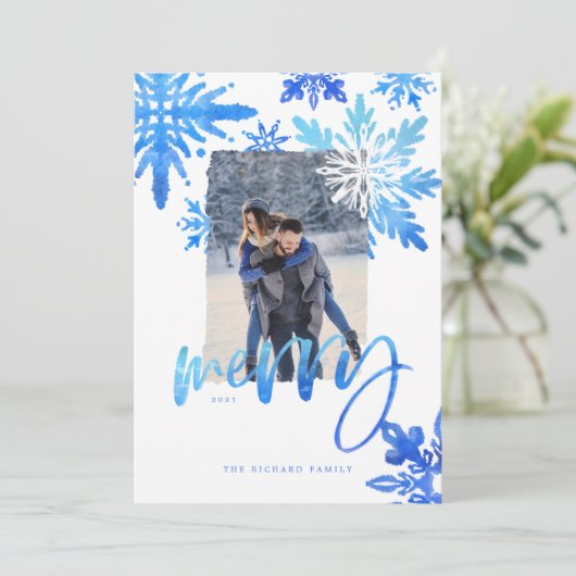 しぼり絞り染め王室のブルースノーフレーク写真 シーズンカード (スタンド正面)