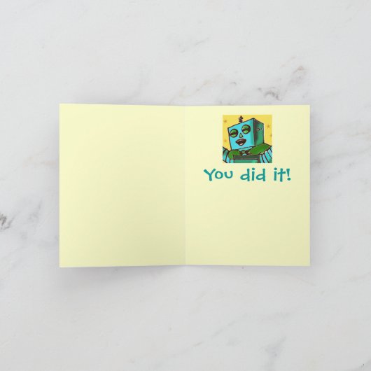 "しましたそれを!" 幸せなロボットおめでとうカード カード (内部)