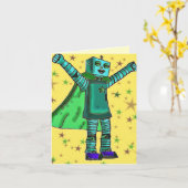 "しましたそれを!" 幸せなロボットおめでとうカード カード (黄色い花)