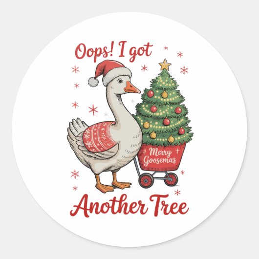 しまった!またツリーガチョウのクリスマス ラウンドシール (正面)